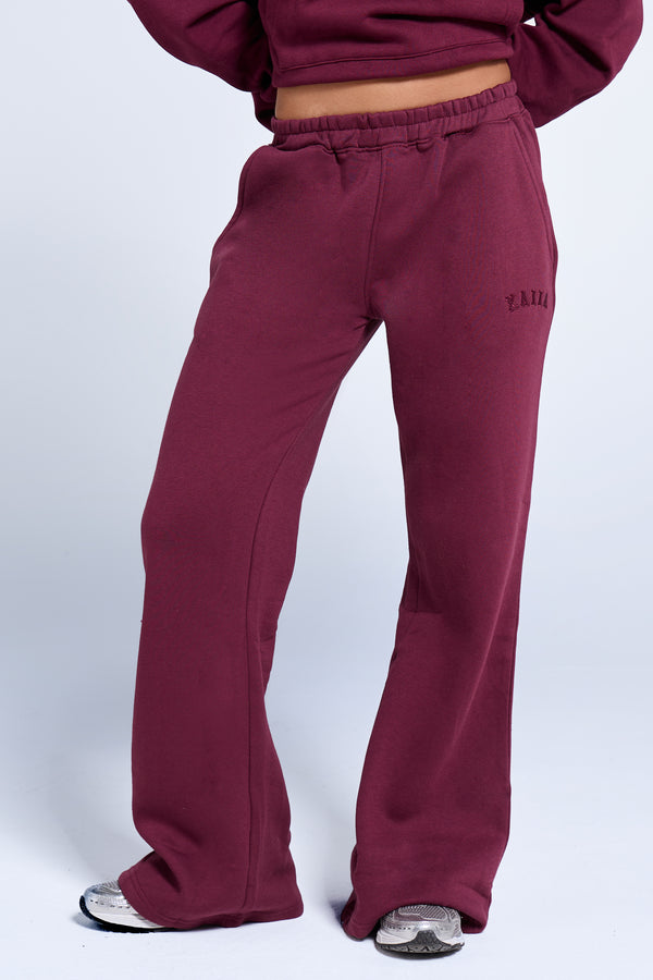 Kaiia Wide Leg Sweat Pants Deep Burgundy