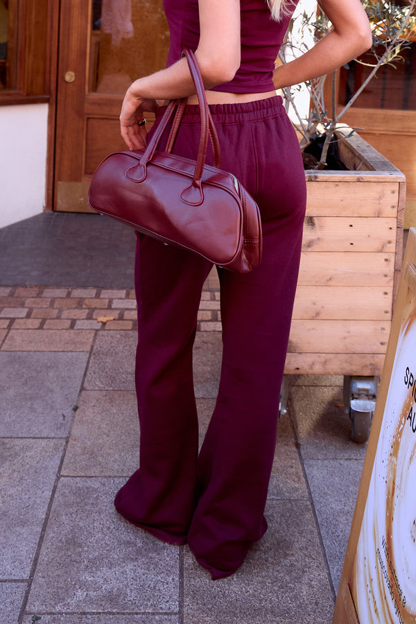 Kaiia Wide Leg Sweat Pants Deep Burgundy