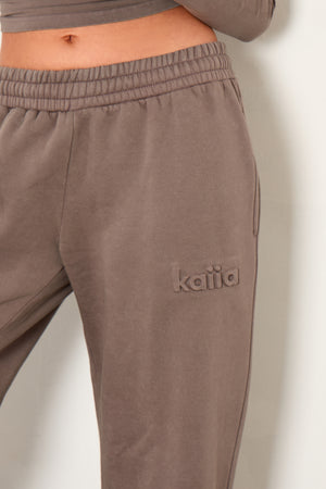 Kaiia Studio Embossed Wide Leg Joggers Storm Grey