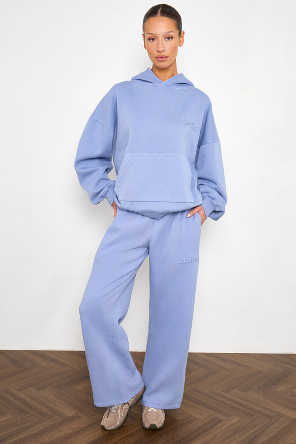Kaiia Embossed Wide Leg Joggers Washed Periwinkle Blue