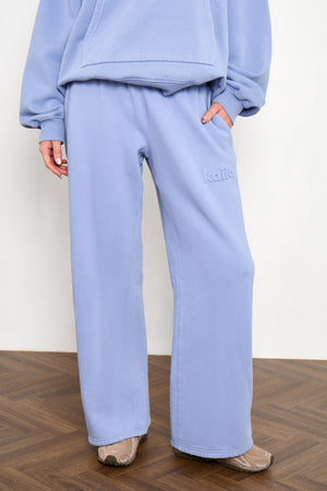 Kaiia Embossed Wide Leg Joggers Washed Periwinkle Blue