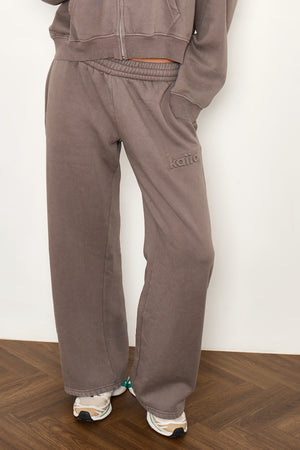 Kaiia Embossed Logo Wide Leg Joggers Washed Storm Grey