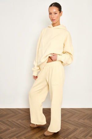 Kaiia Embossed Wide Leg Joggers Washed Butter Yellow