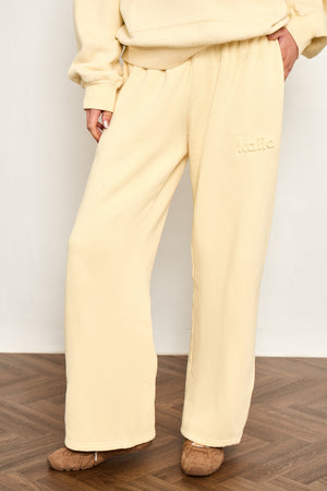 Kaiia Embossed Wide Leg Joggers Washed Butter Yellow