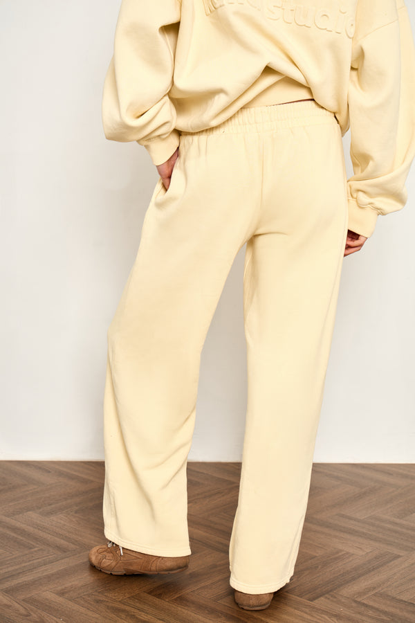 Kaiia Embossed Wide Leg Joggers Washed Butter Yellow