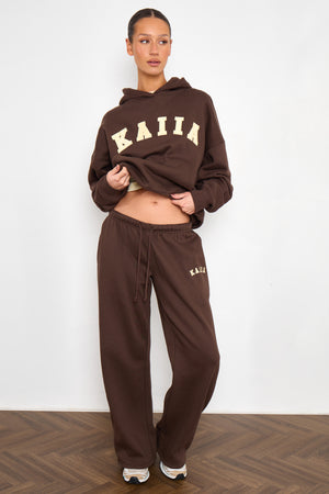 Kaiia Slogan Wide Leg Joggers Bitter Chocolate & Butter Yellow