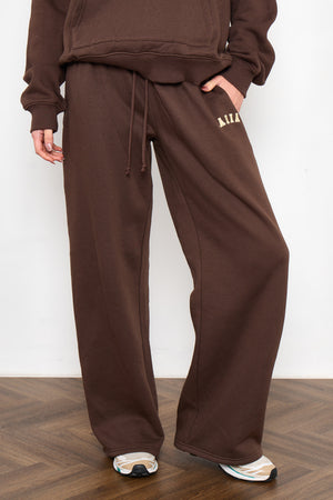 Kaiia Slogan Wide Leg Joggers Bitter Chocolate & Butter Yellow