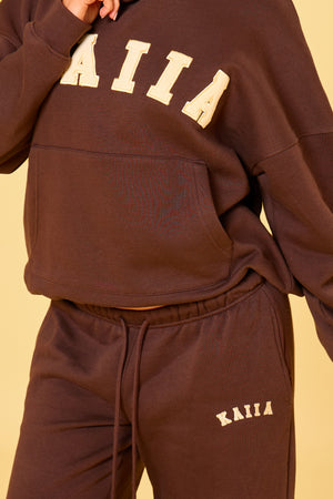 Kaiia Slogan Wide Leg Joggers Bitter Chocolate & Butter Yellow