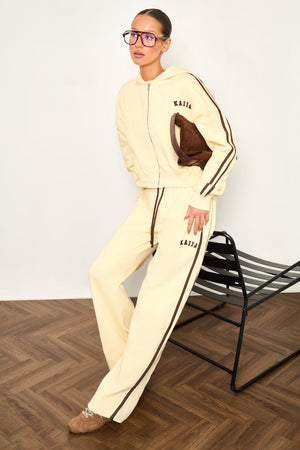 Kaiia Logo Side Stripe Wide Leg Joggers Butter Yellow & Brown