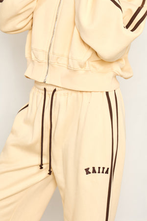 Kaiia Logo Side Stripe Wide Leg Joggers Butter Yellow & Brown