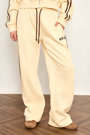 Kaiia Logo Side Stripe Wide Leg Joggers Butter Yellow & Brown
