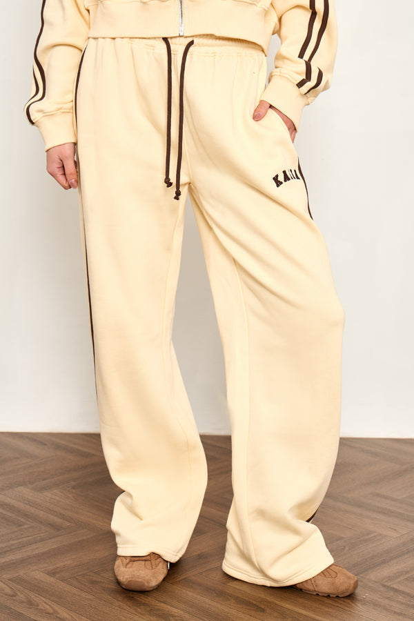 Kaiia Logo Side Stripe Wide Leg Joggers Butter Yellow & Brown