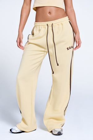 Kaiia Logo Side Stripe Wide Leg Joggers Butter Yellow & Brown