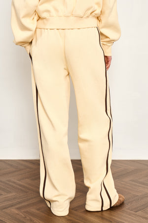 Kaiia Logo Side Stripe Wide Leg Joggers Butter Yellow & Brown