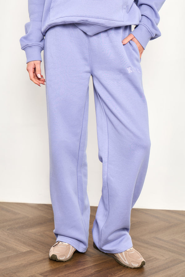 Kaiia Slogan Wide Leg Joggers Periwinkle Blue