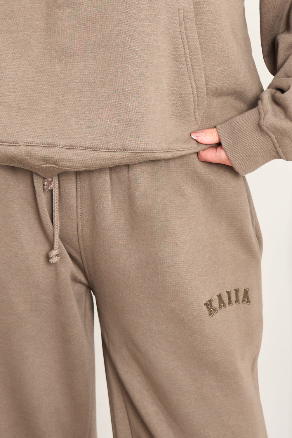 Kaiia Slogan Wide Leg Joggers Grey Taupe