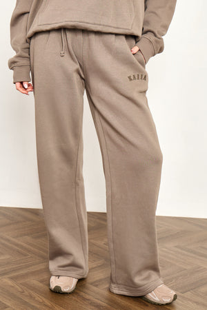 Kaiia Slogan Wide Leg Joggers Grey Taupe