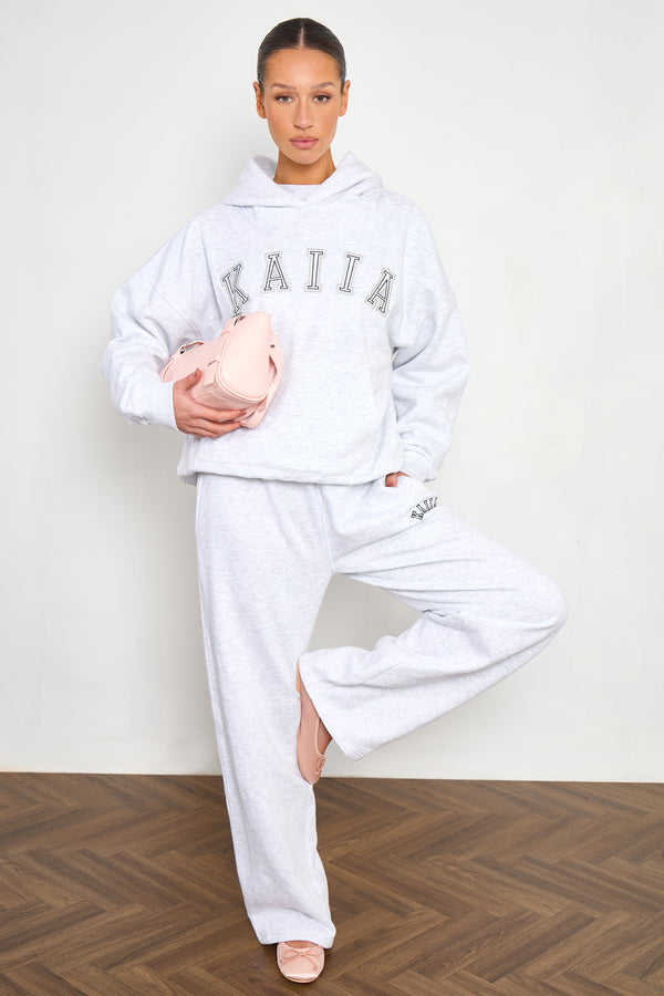 Kaiia Slogan Wide Leg Joggers Light Grey Marl