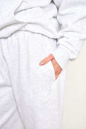 Kaiia Stitch Slogan Wide Leg Joggers Light Grey Marl