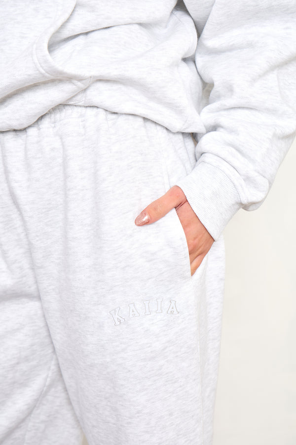 Kaiia Stitch Slogan Wide Leg Joggers Light Grey Marl