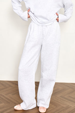 Kaiia Stitch Slogan Wide Leg Joggers Light Grey Marl