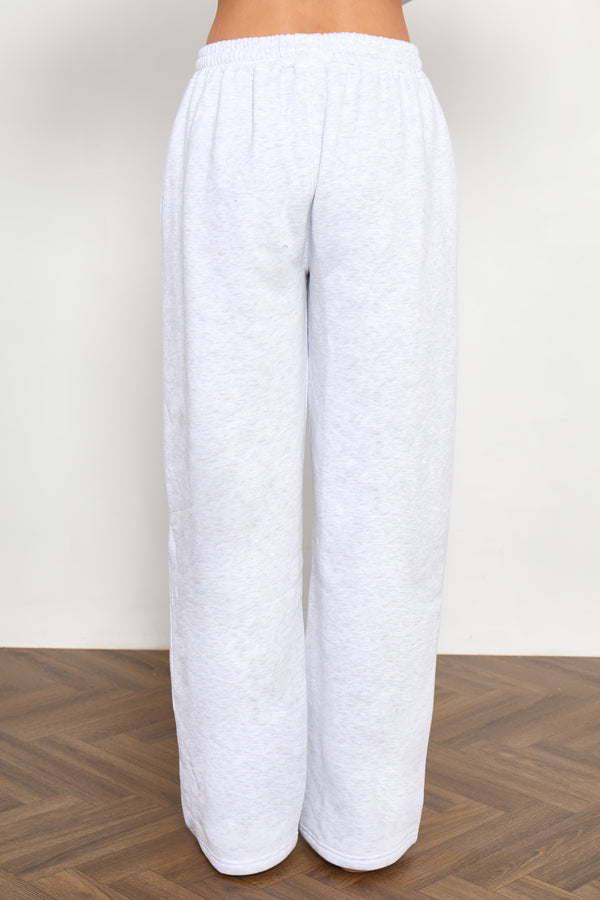 Kaiia Slogan Wide Leg Joggers Light Grey Marl