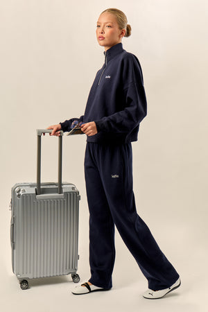 Kaiia Chrome Logo Mid Rise Wide Leg Joggers Navy