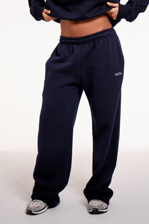 Kaiia Chrome Logo Mid Rise Wide Leg Joggers Navy