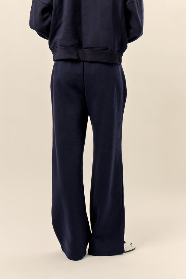 Kaiia Chrome Logo Mid Rise Wide Leg Joggers Navy