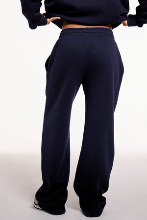 Kaiia Chrome Logo Mid Rise Wide Leg Joggers Navy