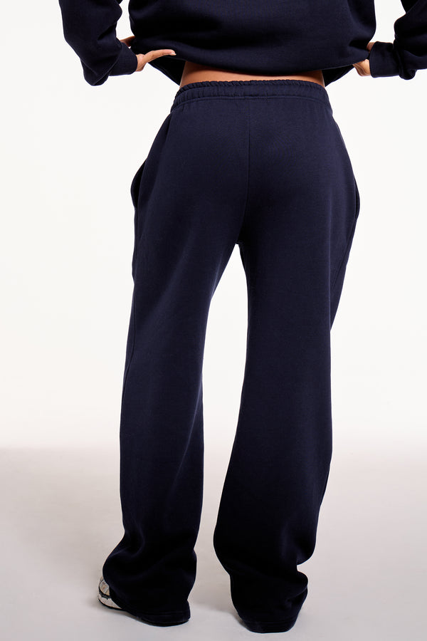 Kaiia Chrome Logo Mid Rise Wide Leg Joggers Navy