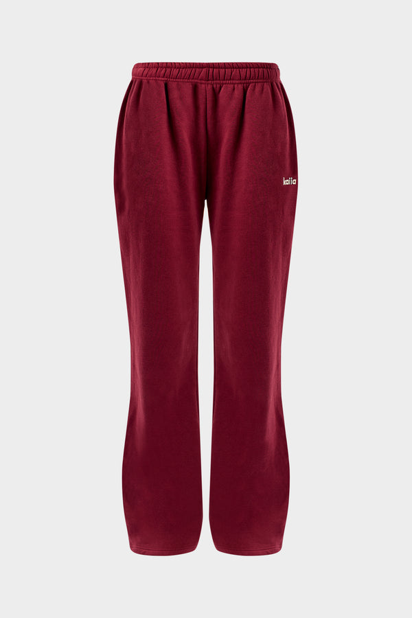 Kaiia Chrome Logo Mid Rise Wide Leg Joggers Burgundy