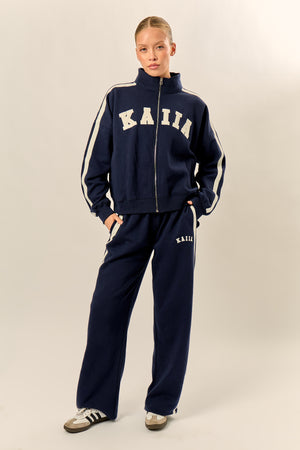 Kaiia Sport Stripe Wide Leg Joggers Navy & Cream