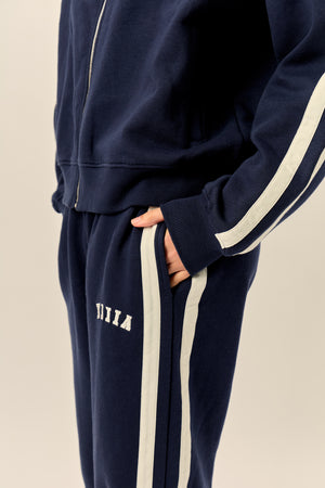 Kaiia Sport Stripe Wide Leg Joggers Navy & Cream
