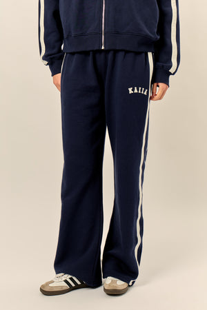 Kaiia Sport Stripe Wide Leg Joggers Navy & Cream