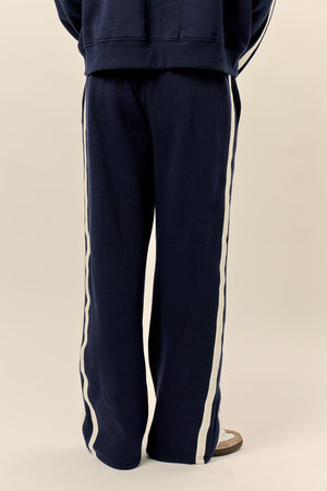 Kaiia Sport Stripe Wide Leg Joggers Navy & Cream