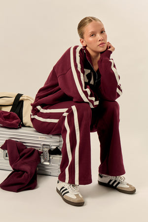 Kaiia Sport Stripe Wide Leg Joggers Burgundy & Cream