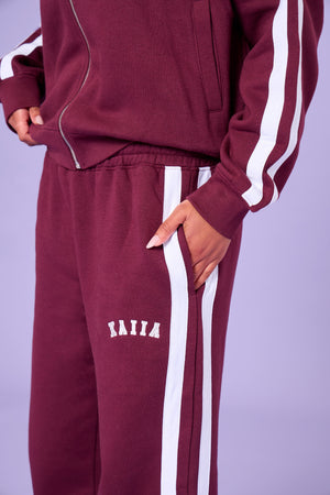 Kaiia Sport Stripe Wide Leg Joggers Burgundy & Cream