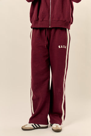 Kaiia Sport Stripe Wide Leg Joggers Burgundy & Cream