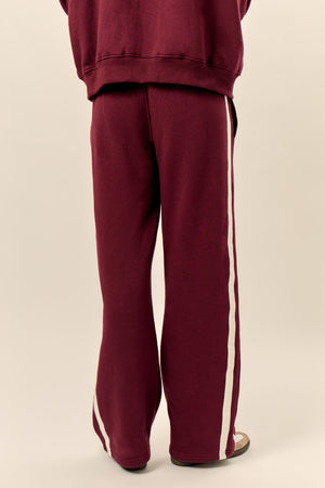 Kaiia Sport Stripe Wide Leg Joggers Burgundy & Cream