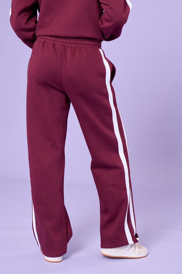 Kaiia Sport Stripe Wide Leg Joggers Burgundy & Cream