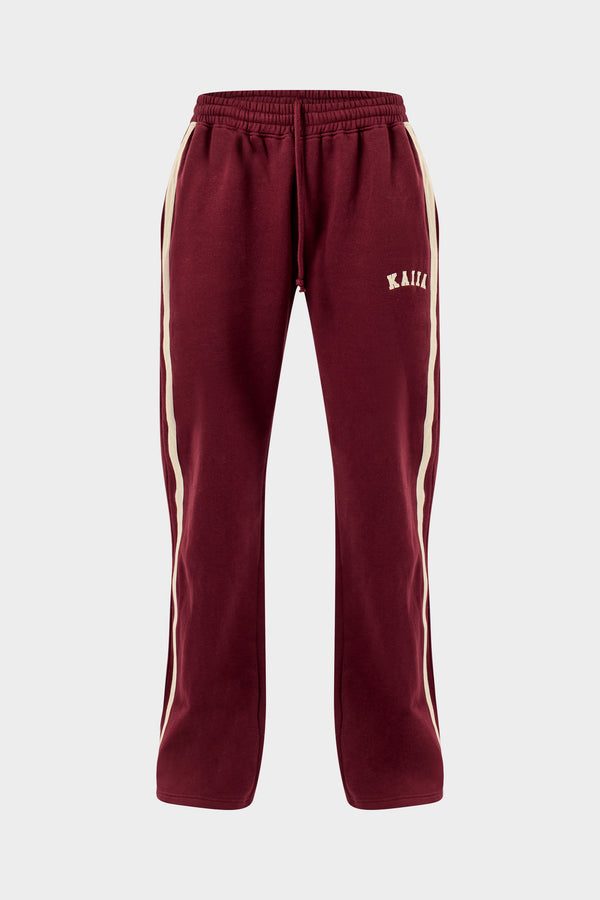 Kaiia Sport Stripe Wide Leg Joggers Burgundy & Cream