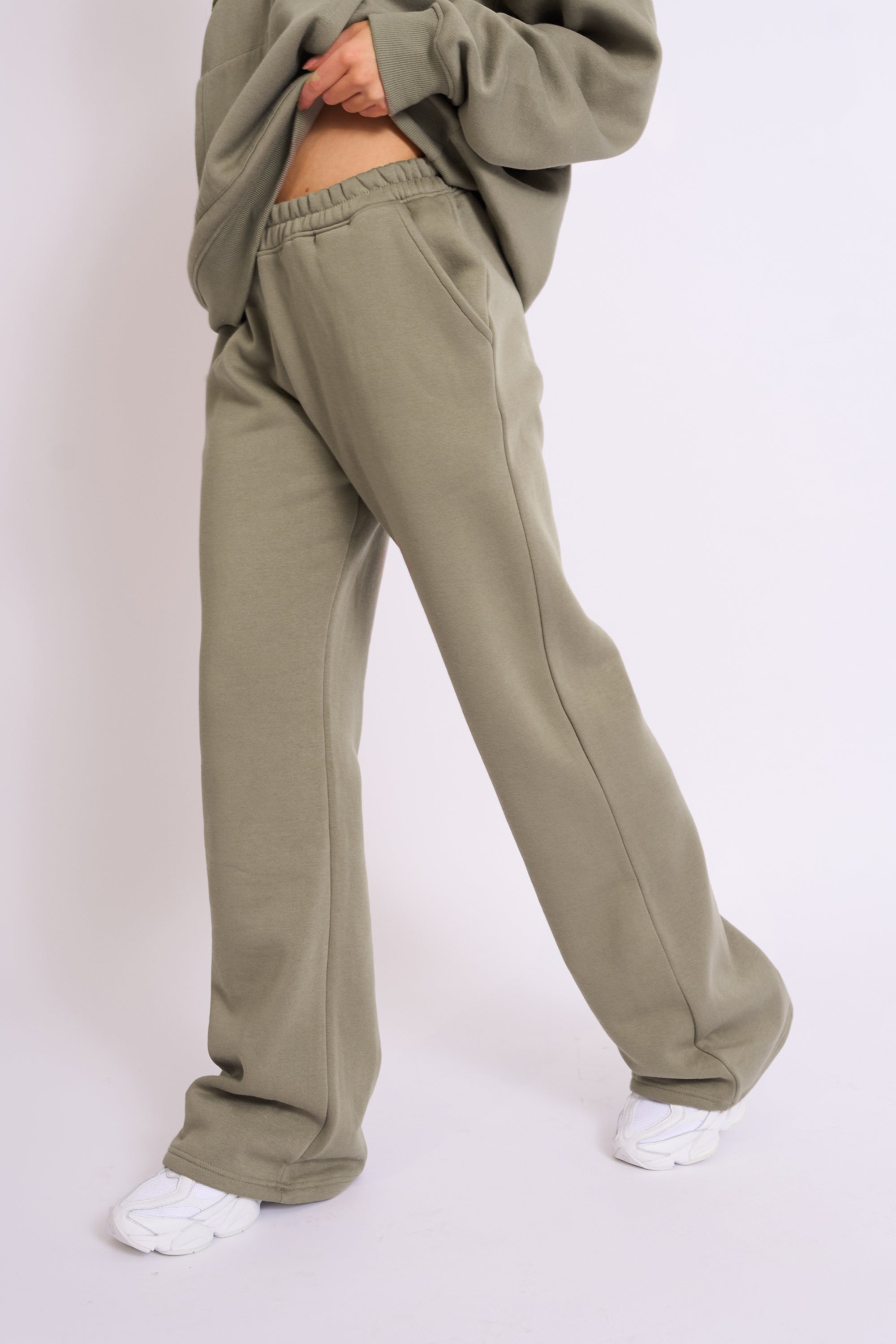 Wide Leg Sweat Pants Khaki