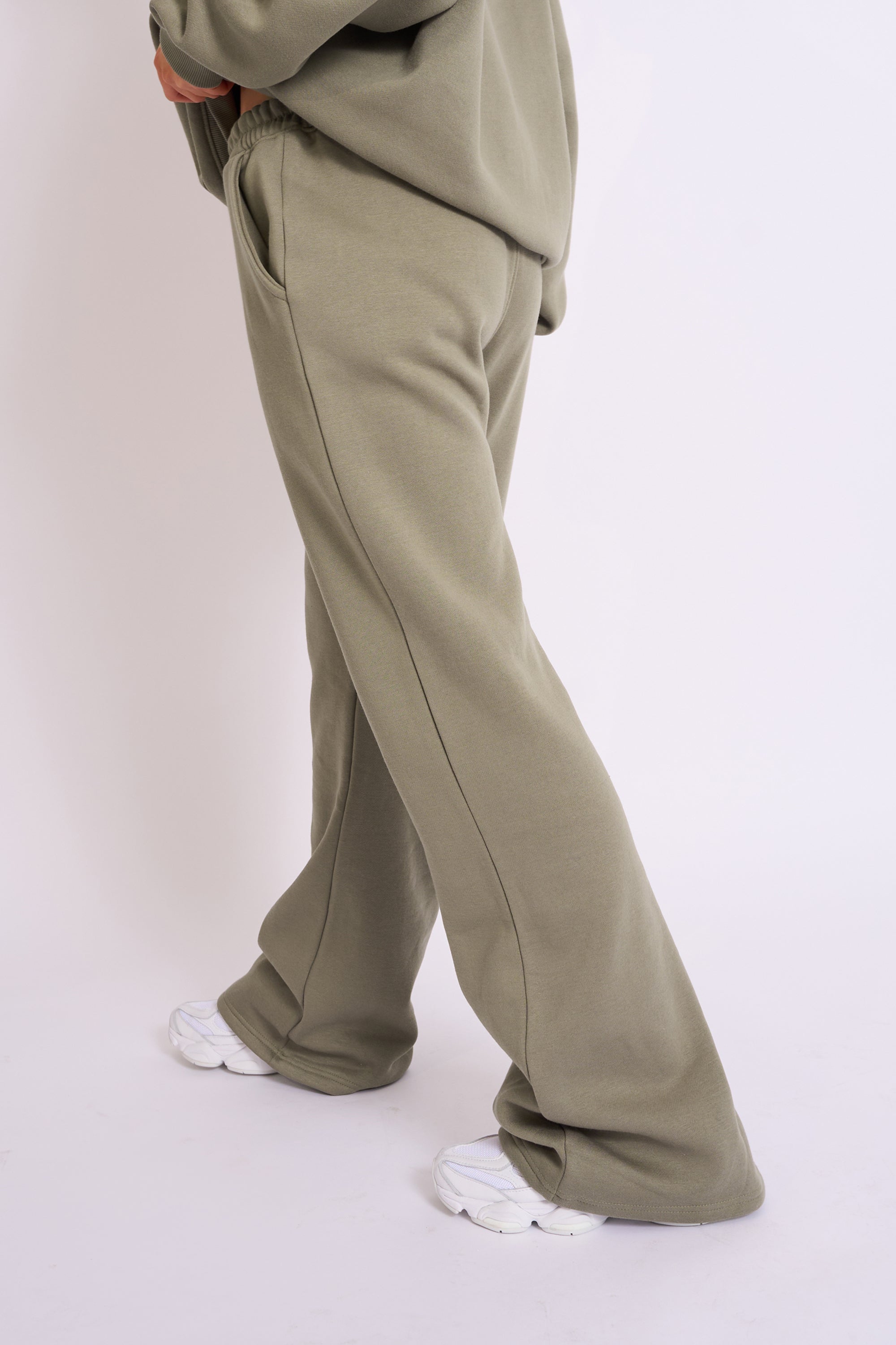 Wide Leg Sweat Pants Khaki