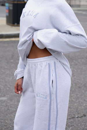 Kaiia Sport Side Stripe Wide Leg Joggers Light Grey Marl & Light Blue