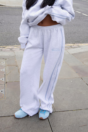 Kaiia Sport Side Stripe Wide Leg Joggers Light Grey Marl & Light Blue