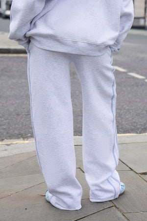 Kaiia Sport Side Stripe Wide Leg Joggers Light Grey Marl & Light Blue