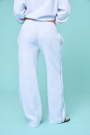 Kaiia Sport Side Stripe Wide Leg Joggers Light Grey Marl & Light Blue