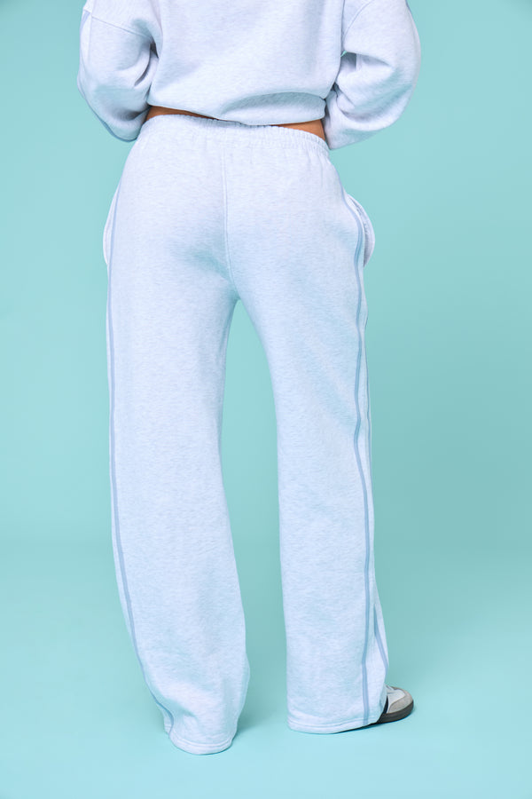 Kaiia Sport Side Stripe Wide Leg Joggers Light Grey Marl & Light Blue