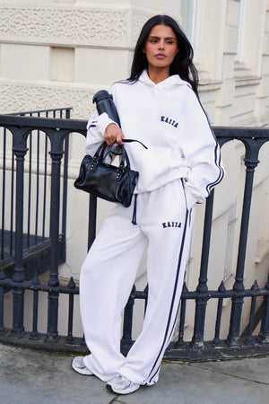 Kaiia Sport Side Stripe Wide Leg Joggers Cream & Navy